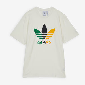 ADIDAS ORIGINALS TEE SHIRT GRAPHIC TREEFOIL BEIGE/VERDE UOMO