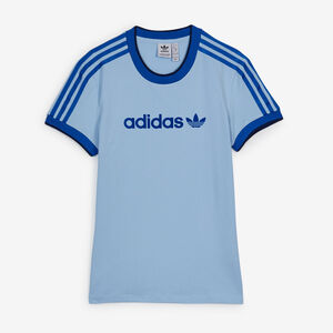 ADIDAS ORIGINALS TEE SHIRT SLIM BADGE 3 STRIPES BLU DONNA