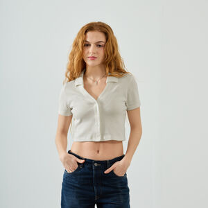 JORDAN SHIRT CROP V NECK BEIGE DONNA